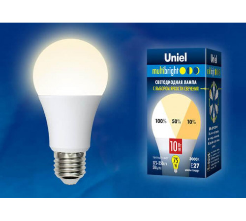Лампа светодиодная (UL-00002371) Uniel E27 10W 3000K матовая LED-A60-10W/WW/E27/FR/MB PLM11WH