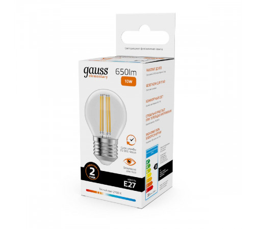 Лампа светодиодная Gauss Filament Elementary E27 10W 2700K 52210 Лампа светодиодная Gauss Filament Elementary E27 10W 2700K 52210