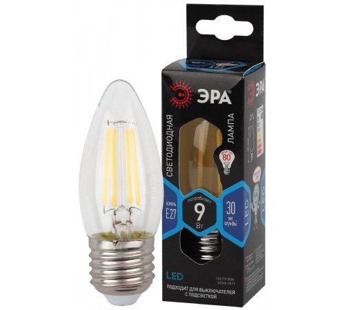 Лампа светодиодная Эра E27 9W 4000K F-LED B35-9w-840-E27 Б0046997 Лампа светодиодная Эра E27 9W 4000K F-LED B35-9w-840-E27 Б0046997