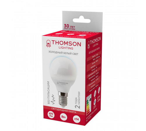 Лампа светодиодная Thomson E14 8W 6500K шар матовый TH-B2316 Лампа светодиодная Thomson E14 8W 6500K шар матовый TH-B2316