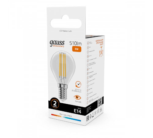 Лампа светодиодная Gauss Filament Elementary E14 8W 2700K 52118