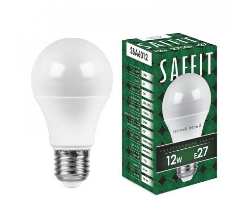 Лампа светодиодная Saffit SBA6012 шар E27 12W 2700K 55007 Лампа светодиодная Saffit SBA6012 шар E27 12W 2700K 55007