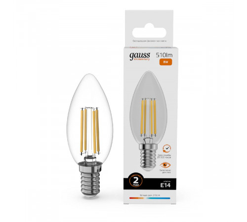 Лампа светодиодная Gauss Filament Elementary E14 8W 2700K 32118 Лампа светодиодная Gauss Filament Elementary E14 8W 2700K 32118