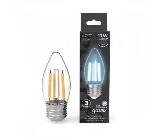 Лампа светодиодная Gauss Filament E27 11W 4100K 103802211 Лампа светодиодная Gauss Filament E27 11W 4100K 103802211