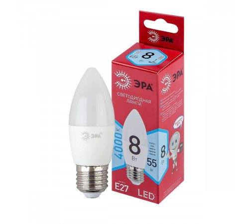 Лампа светодиодная Эра E27 8W 4000K LED B35-8W-840-E27 R Б0050695 Лампа светодиодная Эра E27 8W 4000K LED B35-8W-840-E27 R Б0050695