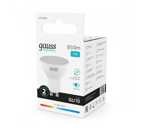 Лампа светодиодная Gauss GU10 11W 4100K матовая 13621 Лампа светодиодная Gauss GU10 11W 4100K матовая 13621