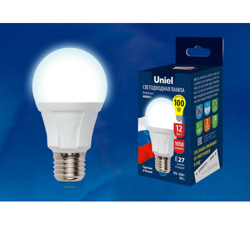 Лампа светодиодная (UL-00002004) Uniel E27 10W 6500K матовая LED-A60 10W/DW/E27/FR PLP01WH Лампа светодиодная (UL-00002004) Uniel E27 10W 6500K матовая LED-A60 10W/DW/E27/FR PLP01WH