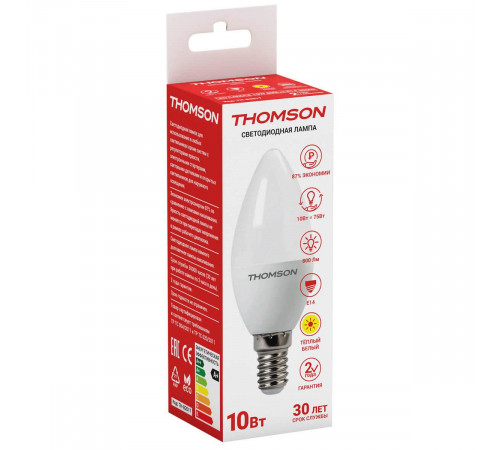 Лампа светодиодная Thomson E14 10W 3000K свеча матовая TH-B2017 Лампа светодиодная Thomson E14 10W 3000K свеча матовая TH-B2017