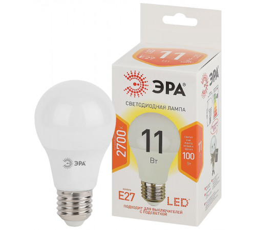 Лампа светодиодная Эра E27 11W 2700K LED A60-11W-827-E27 Б0030910 Лампа светодиодная Эра E27 11W 2700K LED A60-11W-827-E27 Б0030910