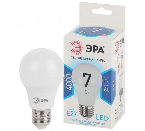 Лампа светодиодная Эра E27 7W 4000K LED A60-7W-840-E27 Б0029820 Лампа светодиодная Эра E27 7W 4000K LED A60-7W-840-E27 Б0029820