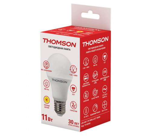 Лампа светодиодная Thomson E27 11W 3000K груша матовая TH-B2005 Лампа светодиодная Thomson E27 11W 3000K груша матовая TH-B2005
