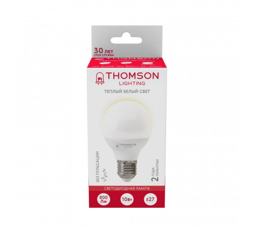 Лампа светодиодная Thomson E27 10W 3000K шар матовый TH-B2041 Лампа светодиодная Thomson E27 10W 3000K шар матовый TH-B2041