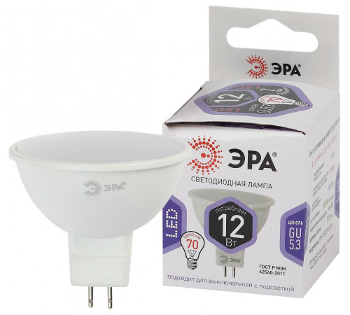 Лампа светодиодная Эра GU5.3 12W 6000K LED MR16-12W-860-GU5.3 Б0049075