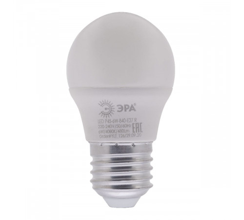 Лампа светодиодная Эра E27 6W 4000K LED P45-6W-840-E27 R Б0049644 Лампа светодиодная Эра E27 6W 4000K LED P45-6W-840-E27 R Б0049644