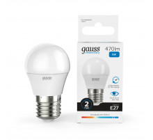 Лампа светодиодная Gauss E27 6W 6500K шар матовый 53236