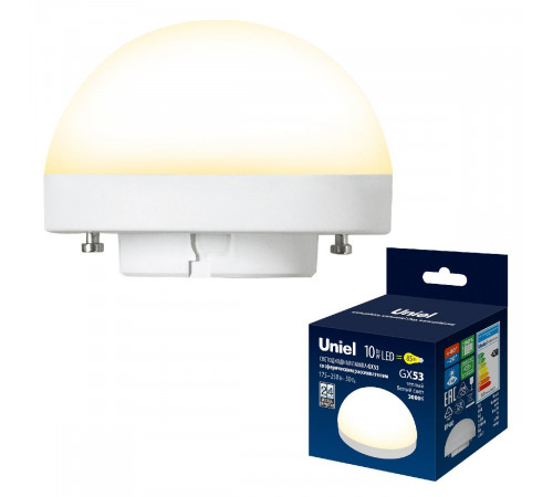 Лампа светодиодная Uniel LED-GX53-10W/3000K/GX53/FR/SPHERE PLZ02WH UL-00011787 Лампа светодиодная Uniel LED-GX53-10W/3000K/GX53/FR/SPHERE PLZ02WH UL-00011787