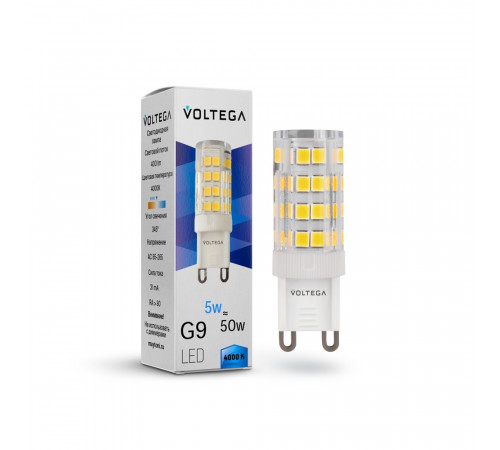 Лампа светодиодная Voltega G9 5W 4000K прозрачная 7186 Лампа светодиодная Voltega G9 5W 4000K прозрачная 7186