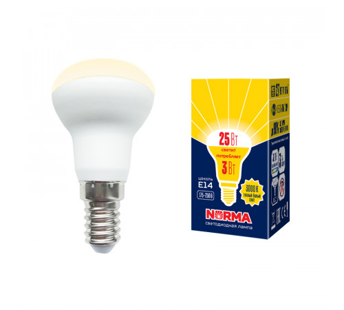 Лампа светодиодная Volpe Norma LED-R39-3W/3000K/E14/FR/NR картон UL-00005625 Лампа светодиодная Volpe Norma LED-R39-3W/3000K/E14/FR/NR картон UL-00005625