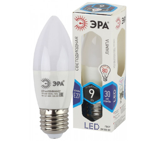 Лампа светодиодная Эра E27 9W 4000K LED B35-9W-840-E27 Б0027972 Лампа светодиодная Эра E27 9W 4000K LED B35-9W-840-E27 Б0027972