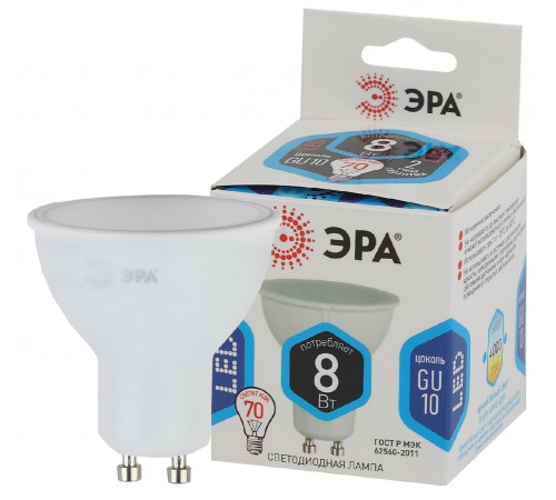 Лампа светодиодная Эра GU10 8W 4000K LED MR16-8W-840-GU10 Б0036729 Лампа светодиодная Эра GU10 8W 4000K LED MR16-8W-840-GU10 Б0036729