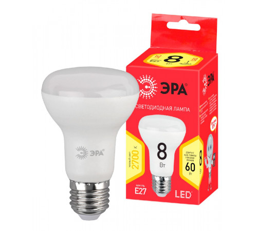 Лампа светодиодная Эра E27 8W 2700K LED R63-8W-827-E27 R Б0050701 Лампа светодиодная Эра E27 8W 2700K LED R63-8W-827-E27 R Б0050701