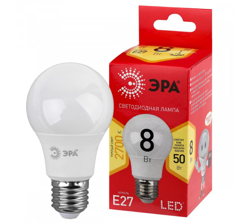 Лампа светодиодная Эра E27 8W 2700K LED A55-8W-827-E27 R Б0052659 Лампа светодиодная Эра E27 8W 2700K LED A55-8W-827-E27 R Б0052659