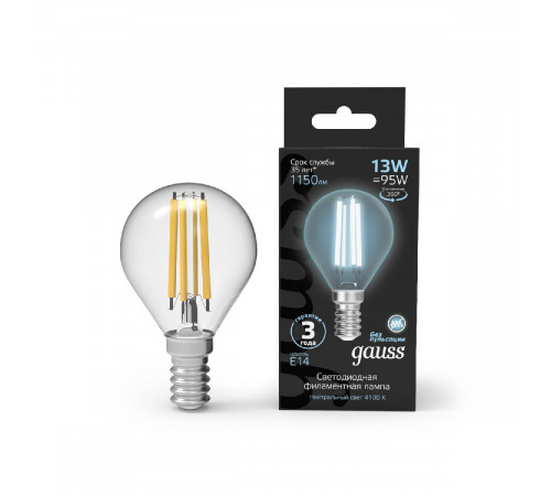Лампа светодиодная Gauss Filament E14 13W 4100K 105801213 Лампа светодиодная Gauss Filament E14 13W 4100K 105801213
