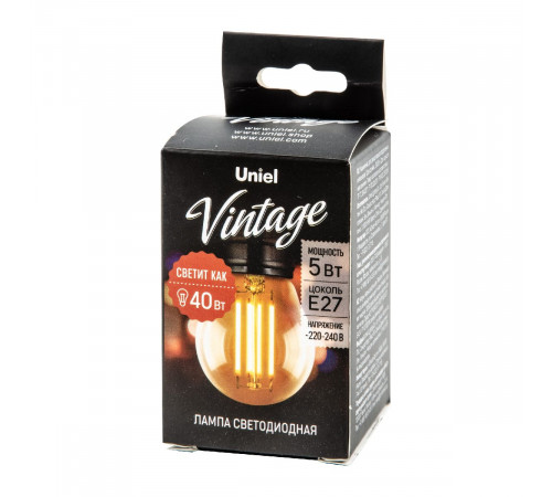 Светодиодная лампа Uniel Vintage LED-G45-5W/GOLDEN/E27 GLV21GO UL-00010552 Светодиодная лампа Uniel Vintage LED-G45-5W/GOLDEN/E27 GLV21GO UL-00010552