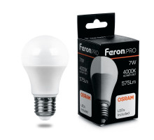Лампа светодиодная Feron E27 7W 4000K груша матовая LB-1007 38024