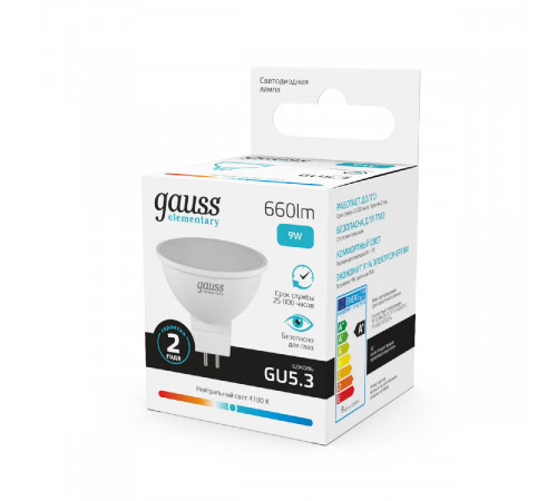 Лампа светодиодная Gauss GU5.3 9W 4100K матовая 13529 Лампа светодиодная Gauss GU5.3 9W 4100K матовая 13529