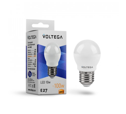 Лампа светодиодная Voltega E27 10W 2800K шар матовый VG2-G45E27warm10W 8455 Лампа светодиодная Voltega E27 10W 2800K шар матовый VG2-G45E27warm10W 8455