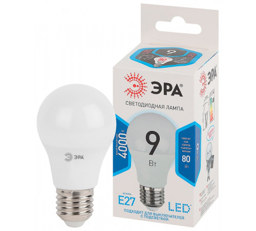 Лампа светодиодная Эра E27 9W 4000K LED A60-9W-840-E27 Б0032247 Лампа светодиодная Эра E27 9W 4000K LED A60-9W-840-E27 Б0032247
