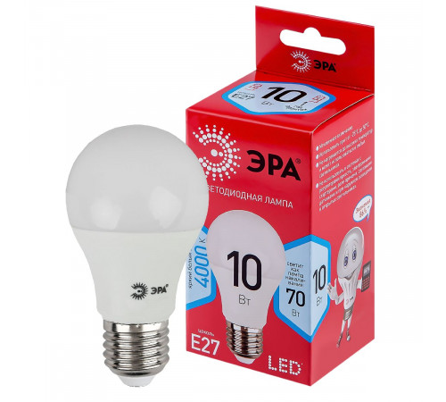 Лампа светодиодная Эра E27 10W 4000K LED A60-10W-840-E27 R Б0049635 Лампа светодиодная Эра E27 10W 4000K LED A60-10W-840-E27 R Б0049635