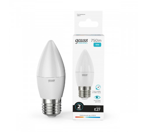 Лампа светодиодная Gauss E27 10W 4100K свеча матовая 30220 Лампа светодиодная Gauss E27 10W 4100K свеча матовая 30220