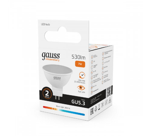 Лампа cветодиодная Gauss GU5.3 7W 3000K матовая 13517 Лампа cветодиодная Gauss GU5.3 7W 3000K матовая 13517