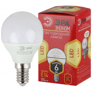 Лампа светодиодная Эра E14 6W 2700K ECO LED P45-6W-827-E14 Б0020626