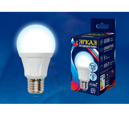 Лампа светодиодная (UL-00005034) Uniel E27 16W 4000K матовая LED-A60 16W/4000K/E27/FR PLP01WH Лампа светодиодная (UL-00005034) Uniel E27 16W 4000K матовая LED-A60 16W/4000K/E27/FR PLP01WH