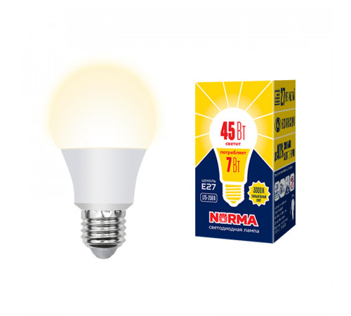 Лампа светодиодная Volpe Norma LED-A60-7W/3000K/E27/FR/NR картон UL-00005619 Лампа светодиодная Volpe Norma LED-A60-7W/3000K/E27/FR/NR картон UL-00005619
