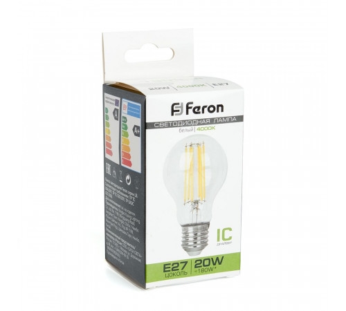 Лампа светодиодная филаментная Feron E27 20W 4000K прозрачная LB-620 38246 Лампа светодиодная филаментная Feron E27 20W 4000K прозрачная LB-620 38246