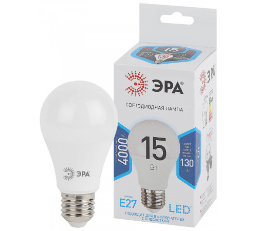 Лампа светодиодная Эра E27 15W 4000K LED A60-15W-840-E27 Б0033183 Лампа светодиодная Эра E27 15W 4000K LED A60-15W-840-E27 Б0033183