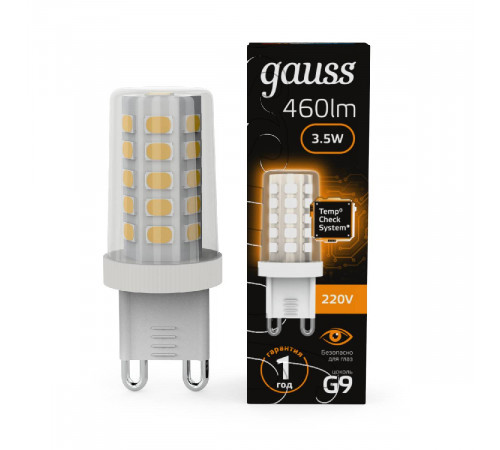 Лампа светодиодная Gauss G9 3,5W 3000К прозрачная 107009105 Лампа светодиодная Gauss G9 3,5W 3000К прозрачная 107009105
