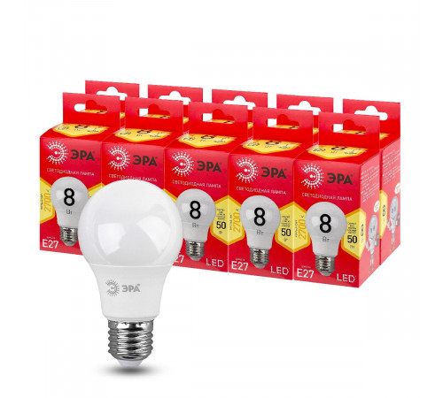 Лампа светодиодная Эра E27 8W 2700K LED A55-8W-827-E27 R Б0052659 Лампа светодиодная Эра E27 8W 2700K LED A55-8W-827-E27 R Б0052659