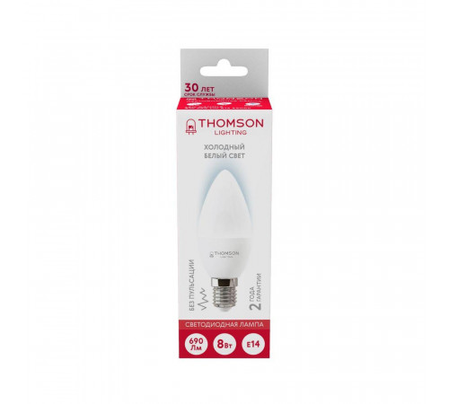Лампа светодиодная Thomson E14 8W 6500K свеча матовая TH-B2308 Лампа светодиодная Thomson E14 8W 6500K свеча матовая TH-B2308