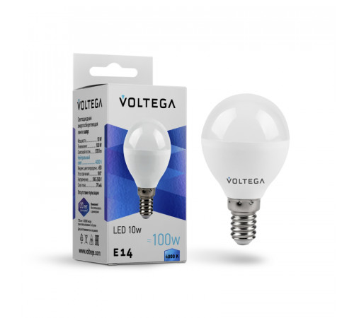 Лампа светодиодная Voltega E14 10W 4000K шар матовый VG2-G45E14cold10W 8454 Лампа светодиодная Voltega E14 10W 4000K шар матовый VG2-G45E14cold10W 8454