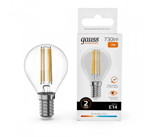 Лампа светодиодная Gauss Filament Elementary E14 12W 2700K 52112 Лампа светодиодная Gauss Filament Elementary E14 12W 2700K 52112