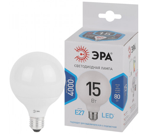 Лампа светодиодная Эра E27 15W 4000K LED G95-15W-4000K-E27 Б0049078 Лампа светодиодная Эра E27 15W 4000K LED G95-15W-4000K-E27 Б0049078