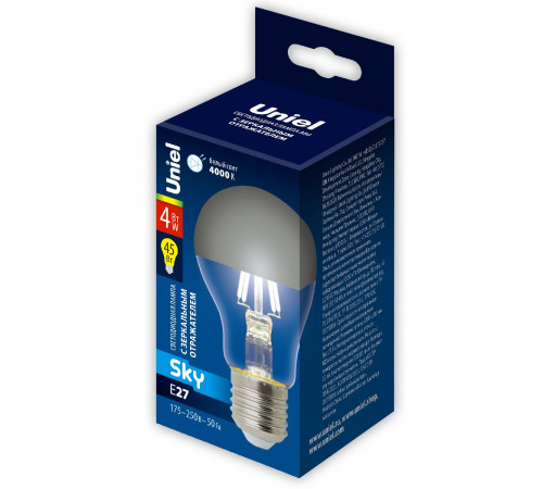 Лампа светодиодная Uniel Sky LED-A60-4W/4000K/E27/CL MIRROR/CHROME PLS02WH UL-00011796 Лампа светодиодная Uniel Sky LED-A60-4W/4000K/E27/CL MIRROR/CHROME PLS02WH UL-00011796