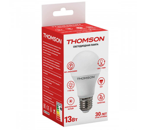 Лампа светодиодная Thomson E27 13W 4000K груша матовая TH-B2008 Лампа светодиодная Thomson E27 13W 4000K груша матовая TH-B2008