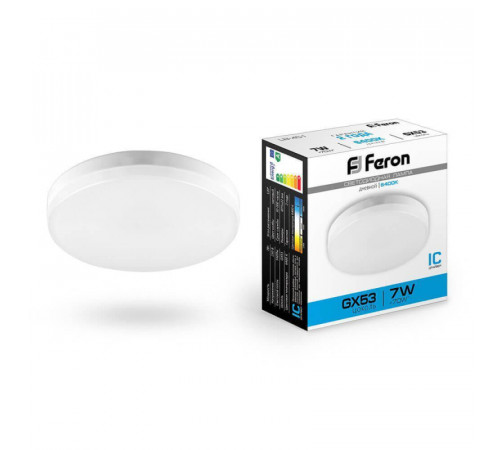 Лампа светодиодная Feron GX53 7W 6400K Таблетка Матовая LB-451 25866 Лампа светодиодная Feron GX53 7W 6400K Таблетка Матовая LB-451 25866