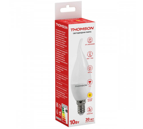 Лампа светодиодная Thomson E14 10W 3000K свеча на ветру матовая TH-B2029